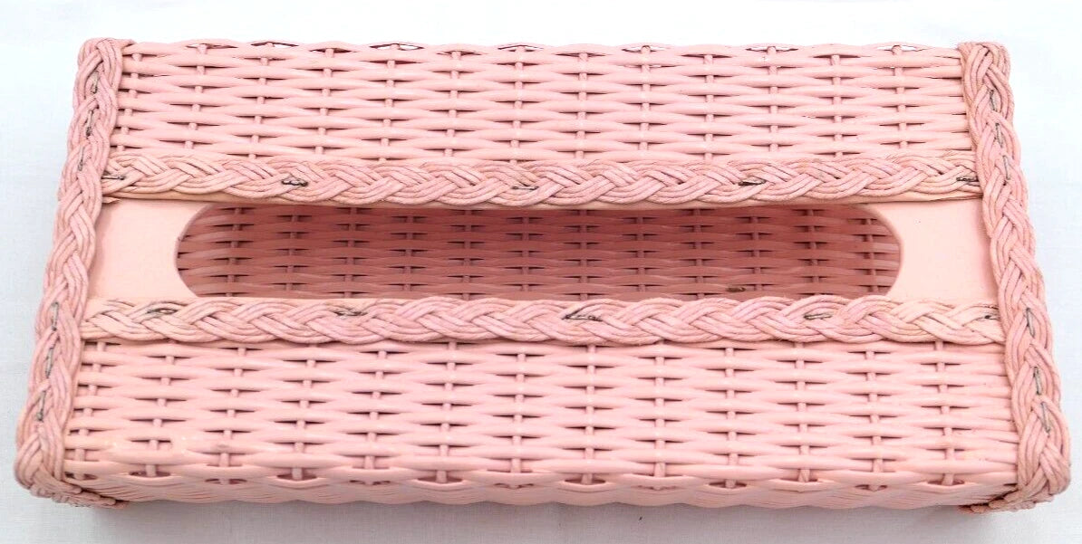 Vintage Pink Faux Wicker Tissue Box Holder Cover Rectangular Vanity Bathroom | eBay
