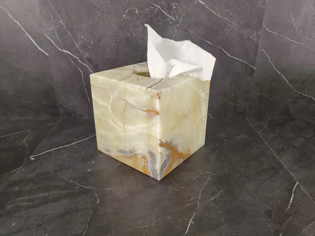 Onyx Stone Tissue Box Cover, Green Gray, Facial Tissue Bathroom Accessory, Cube | eBay