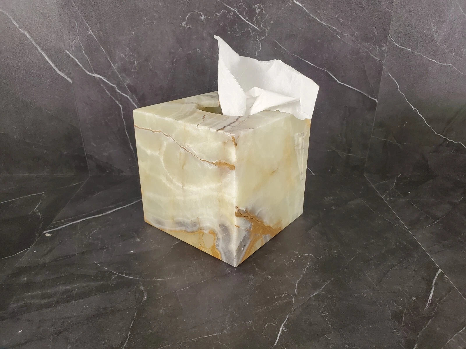Onyx Stone Tissue Box Cover, Green Gray, Facial Tissue Bathroom Accessory, Cube | eBay