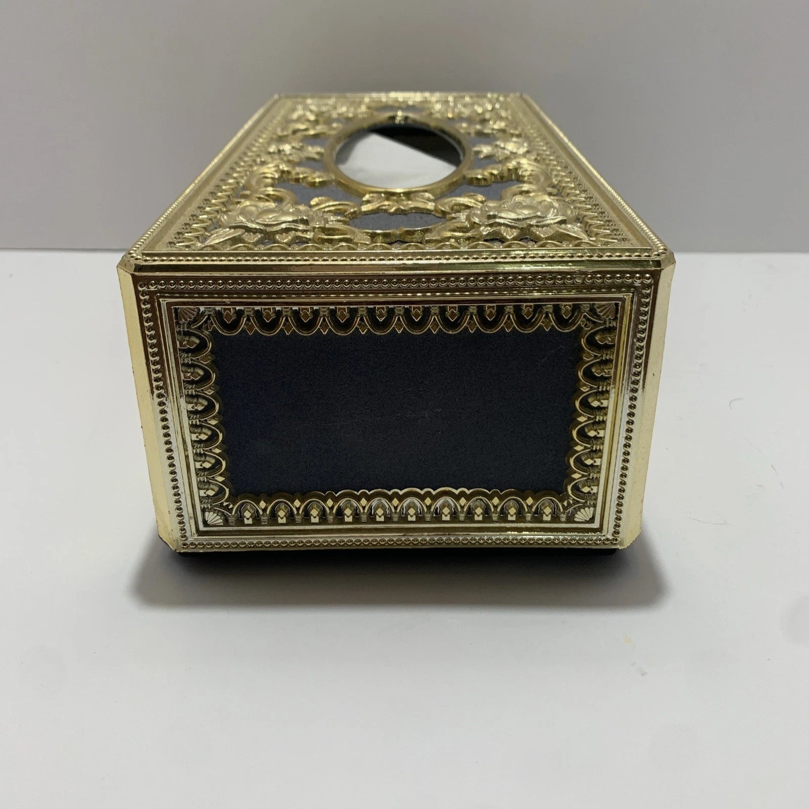 Antique Style Hollywood Regency Tissue Box Cover Black Velvet+Gold Baroque | eBay