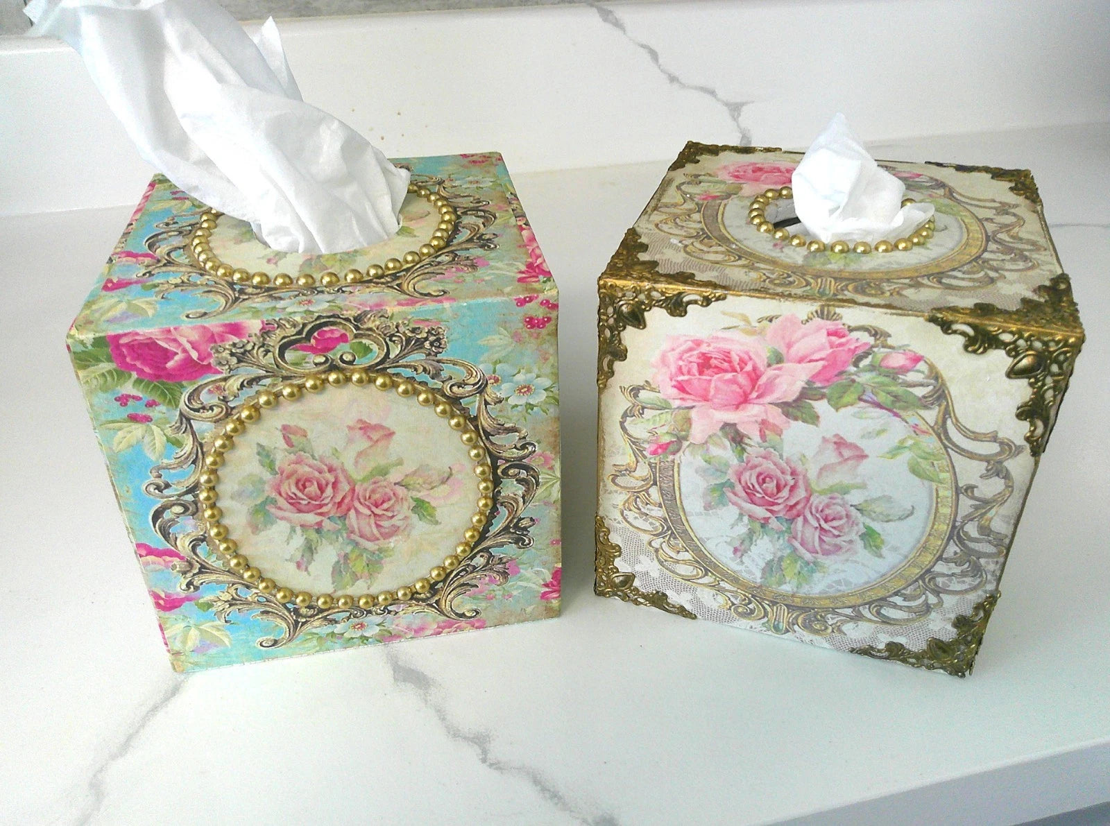 Shabby Chic Victorian Tissue Box Cover~Custom Design w/Gold Beaded Trim~Roses | eBay
