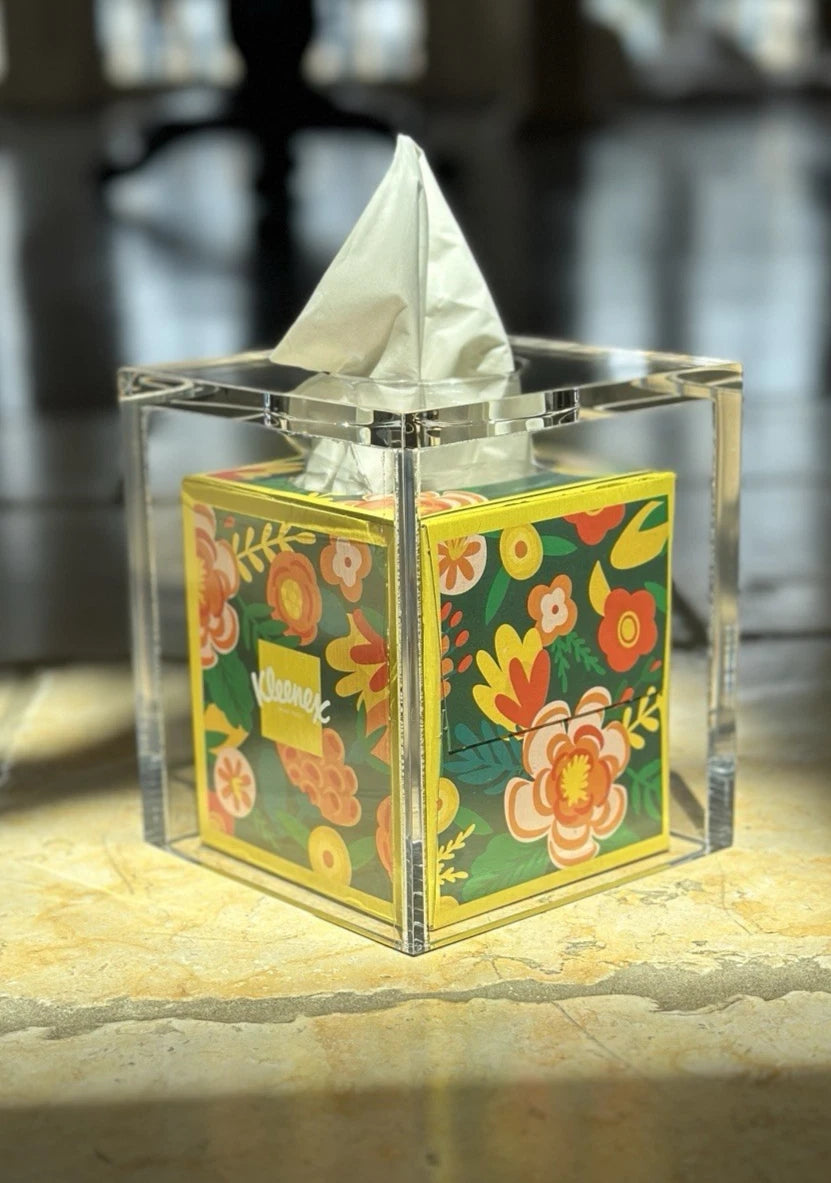 Mike + Ally Thick Lucite Square Tissue Box Holder, w Interior Silver Box Covers | eBay