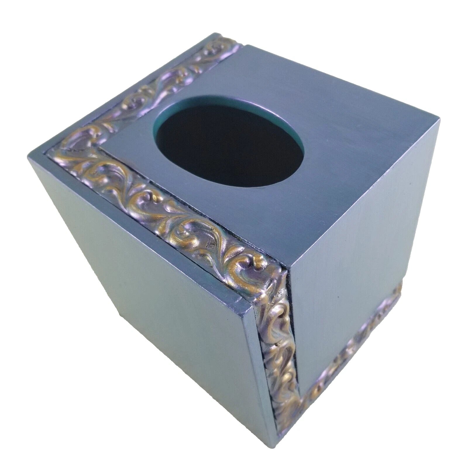 Tissue Box Cover Holder Blue Gold Details Acrylic Square | eBay