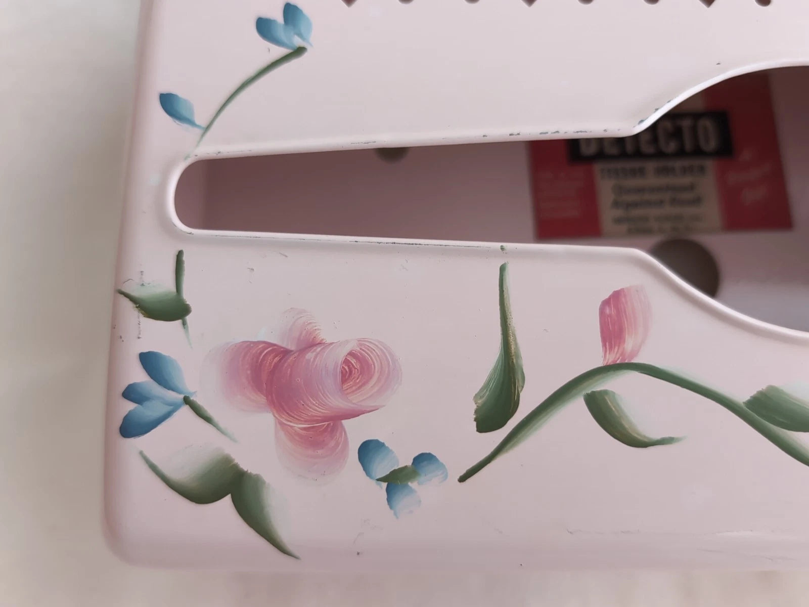 Vintage Detecto Wall or Table mount Tissue Box, Metal Pink Floral Rose Shabby | eBay