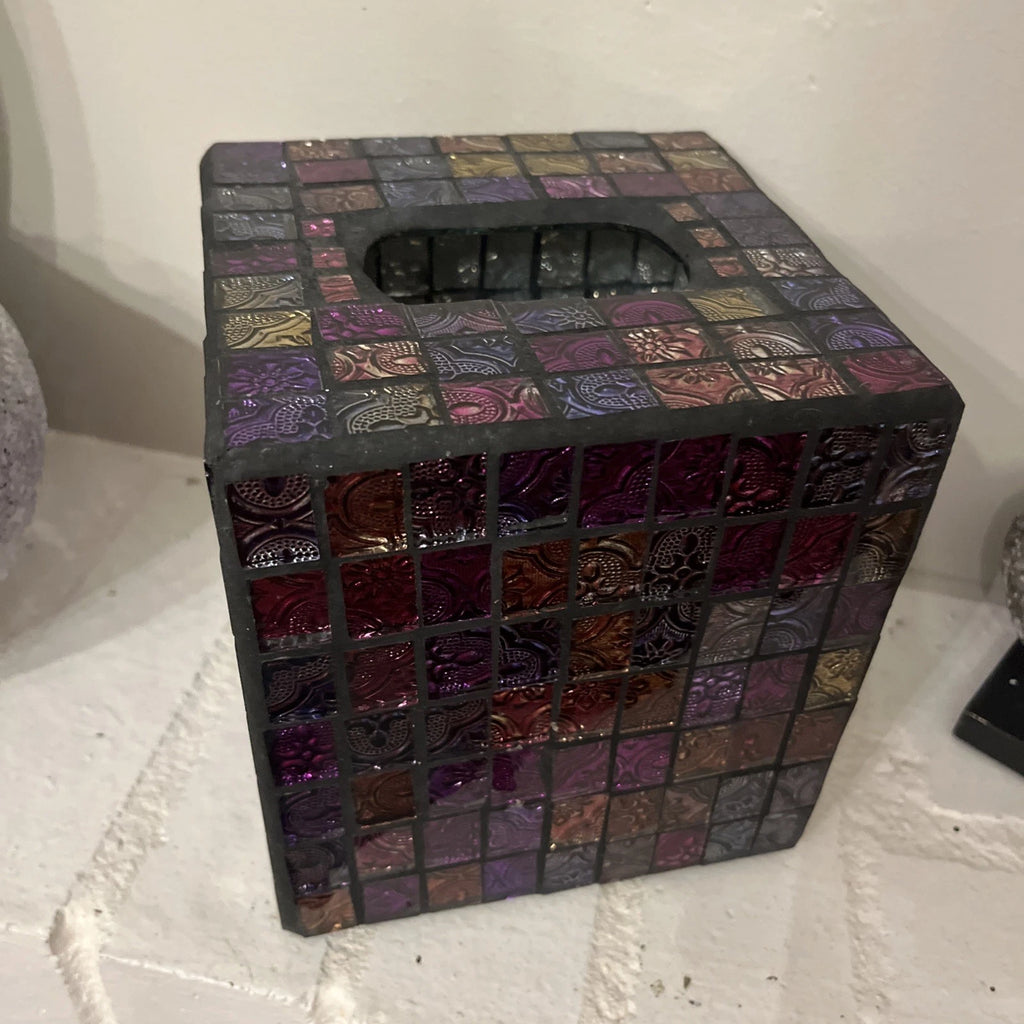 Unique Multicolor Mosaic Glass Tile Tissue Box Cover New Heavy | eBay