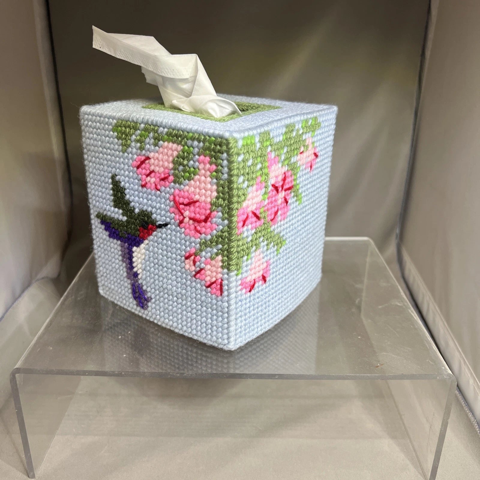 Handmade Needlepoint Hummingbird And Flower Tissue Box Cover | eBay