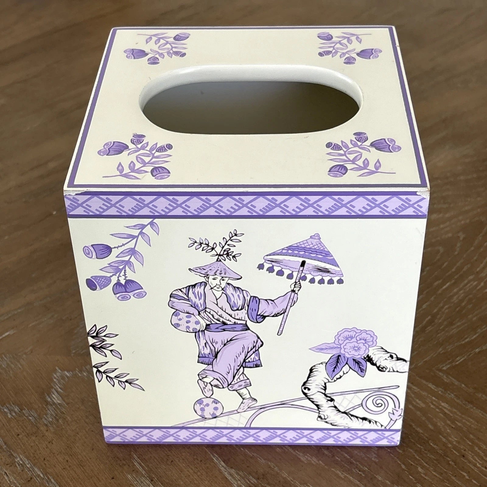 Wooden Tissue Box Cover Asian Inspired Floral Acrobat Men Monkey Lilac Purple | eBay