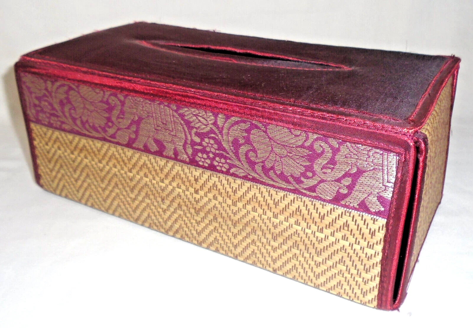 Reed Boho Tissue Box Cover, Natural Reed ECO Sustainable, plush silk, Dark Red | eBay