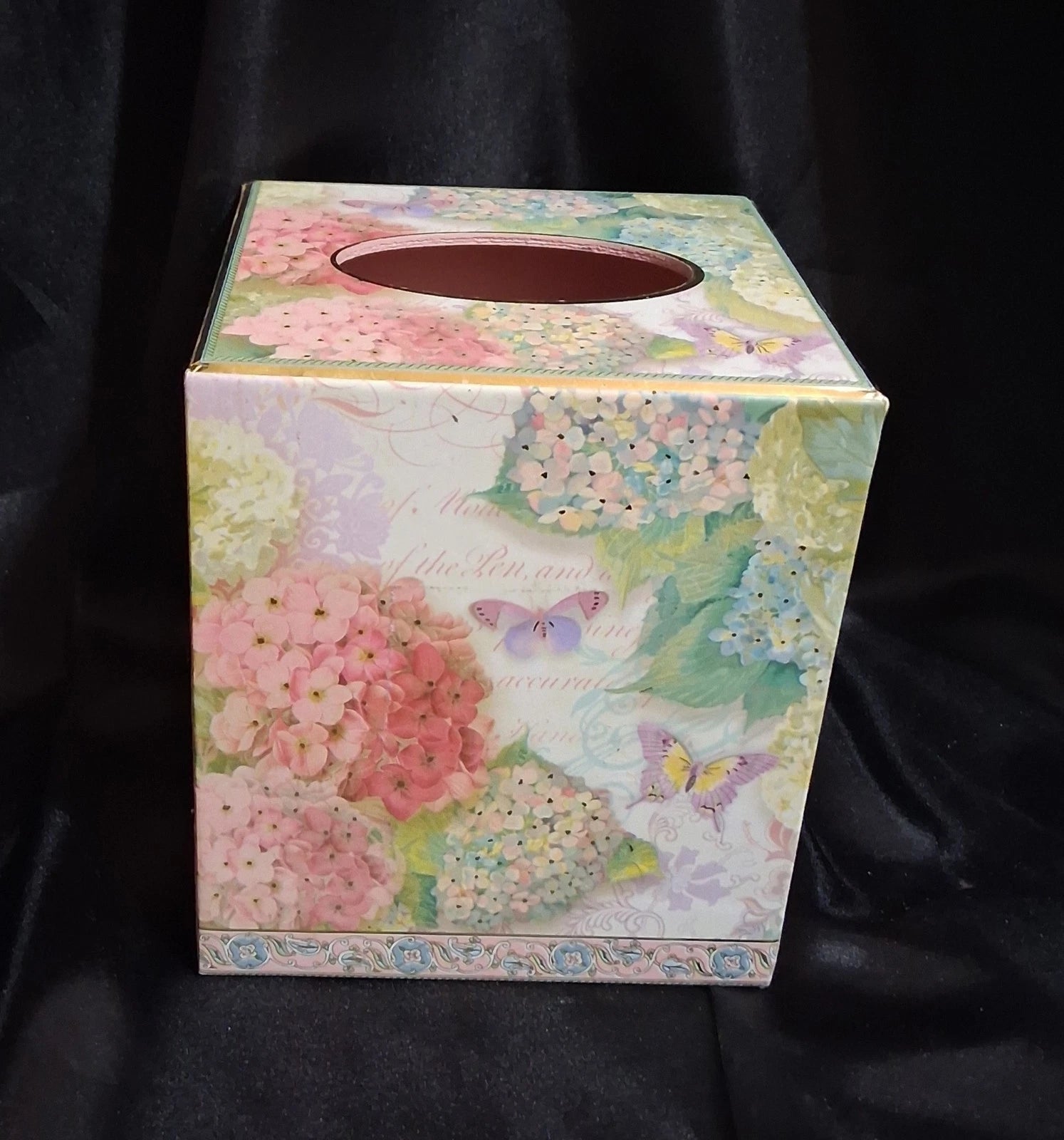 Tissue Box Cover Square Hard Cardboard With Butterflies And Hydrangea EC | eBay