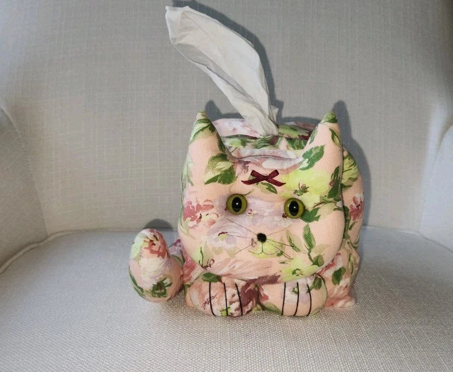 Vintage Cat Square Tissue Box Cover Handmade. Pink, Green Floral Rose | eBay