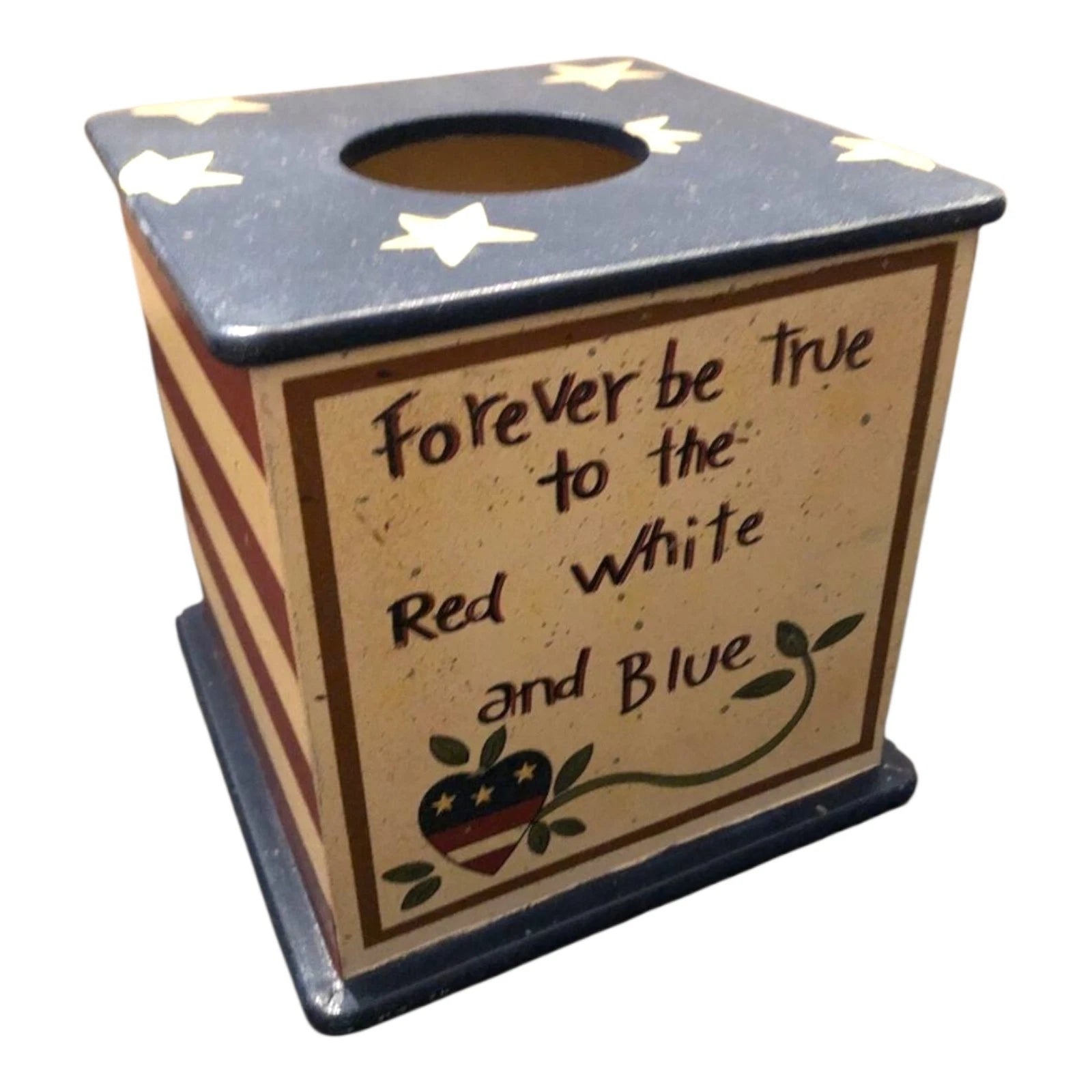 Patriotic Wood Tissue Box Cover American Flag Red White Blue Art Beth Yarbrough | eBay