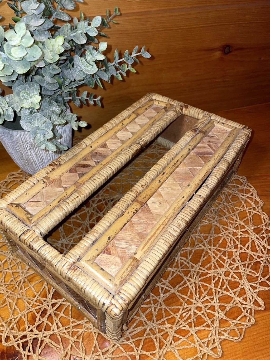 Vintage Tissue Box Cover Holder Bamboo Rattan Wicker Coastal Boho Rectangular | eBay