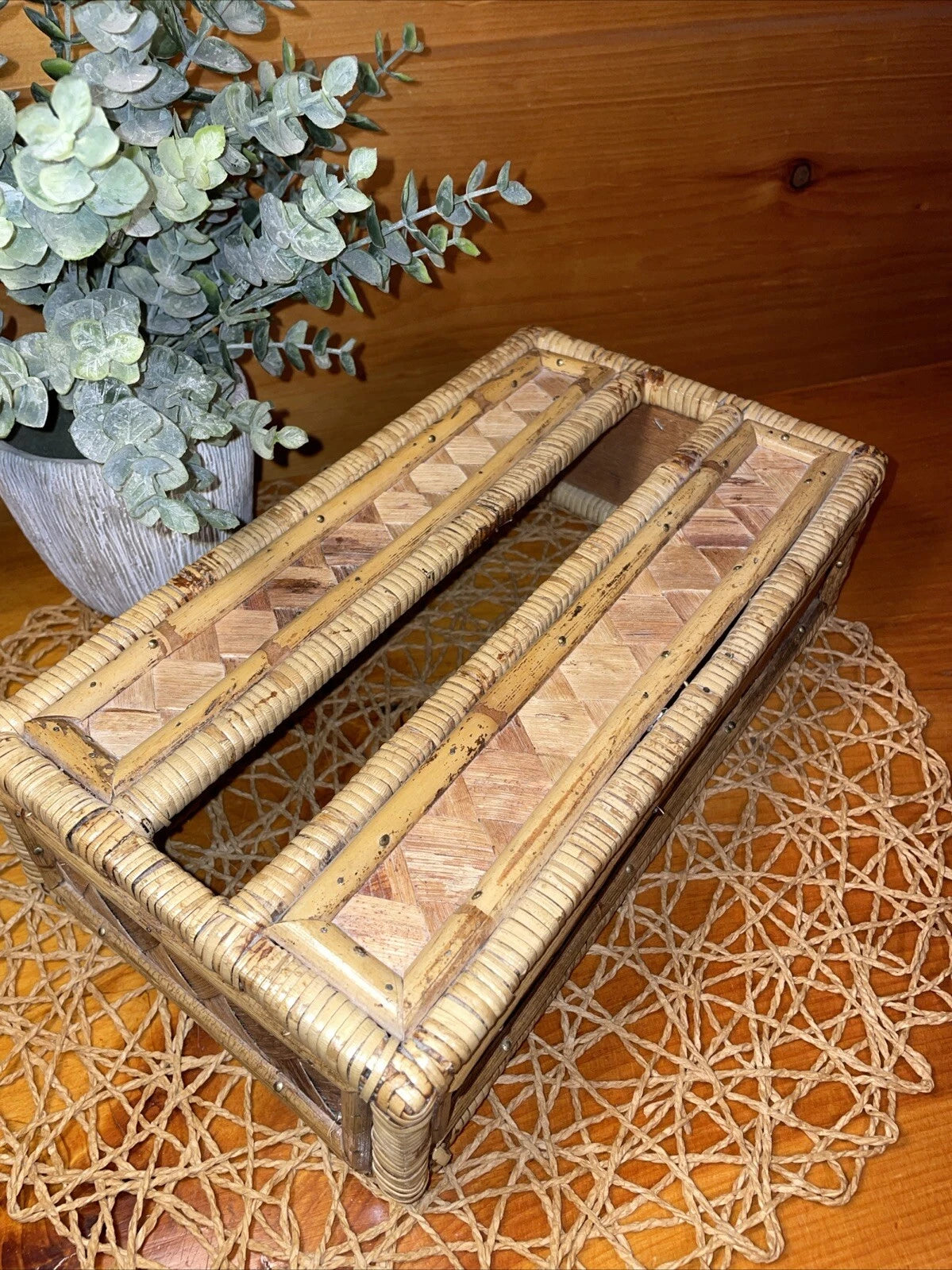 Vintage Tissue Box Cover Holder Bamboo Rattan Wicker Coastal Boho Rectangular | eBay