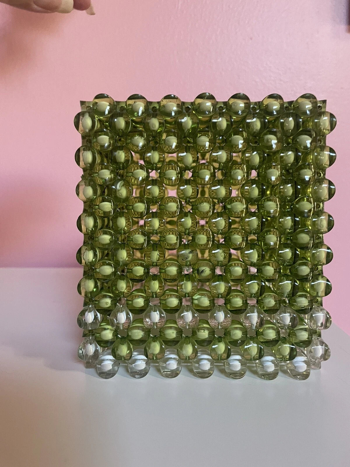 Beaded tissue box Green / white handmade | eBay