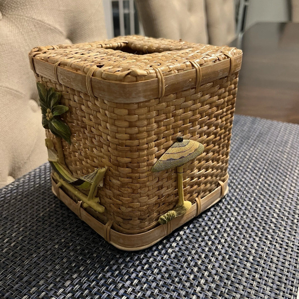 Vintage Wicker Tissue Box Cover Palm Tree Hammock Rattan Beach Boho | eBay