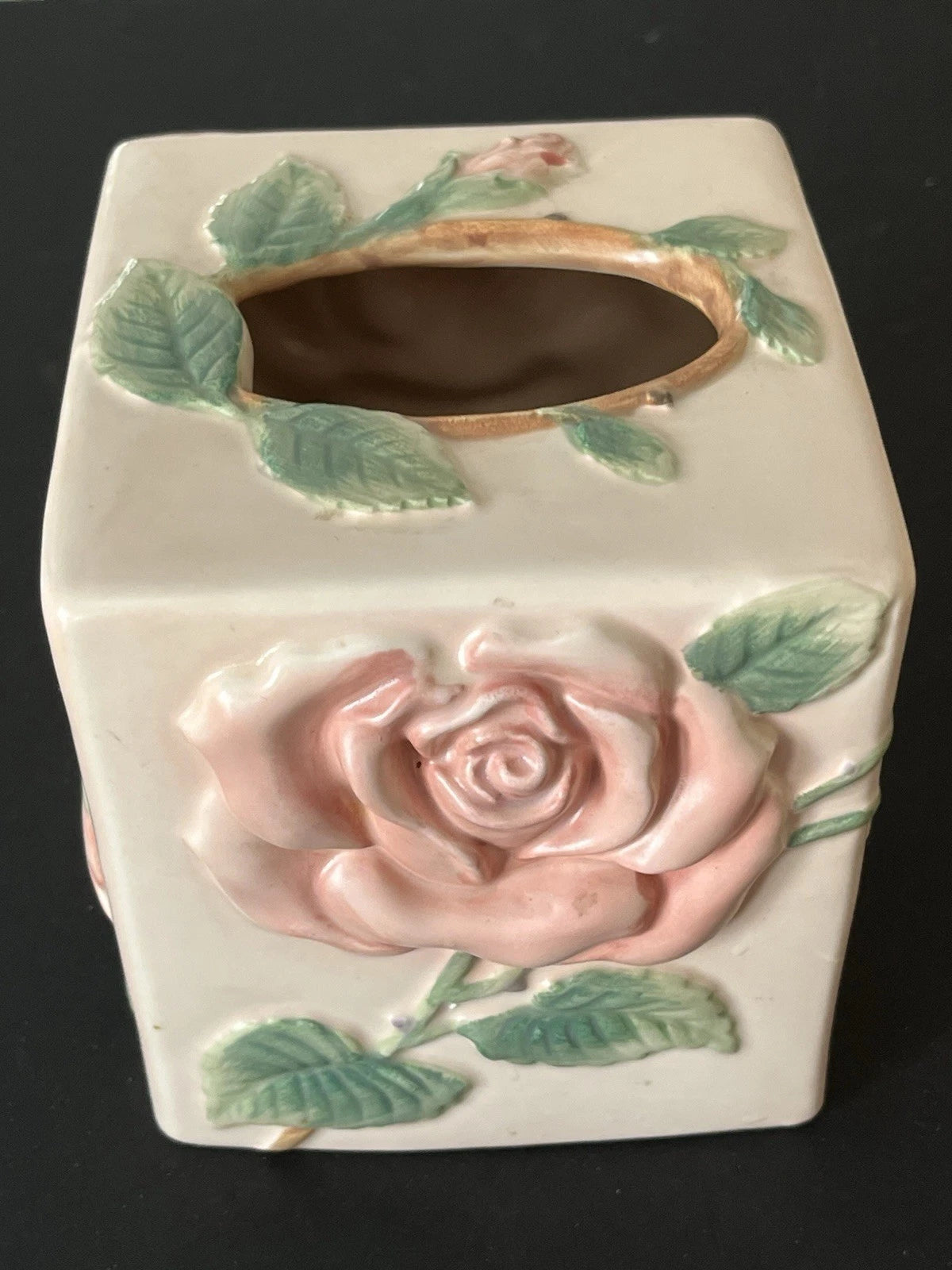 Vintage Fitz and Floyd Tissue Box Cover Shabby Pink Blushing Rose 1987 F/F Japan | eBay