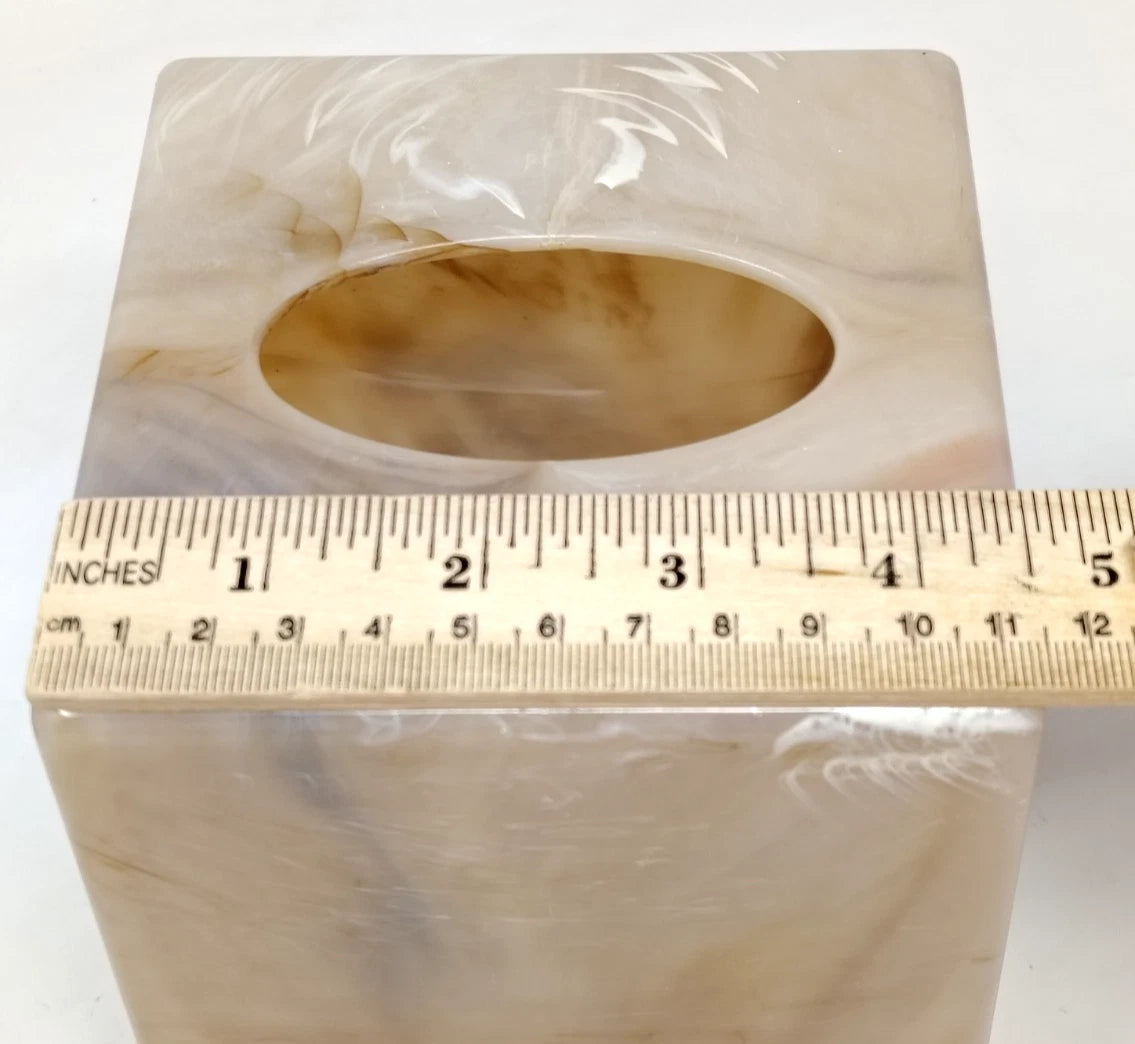 Vintage Faux Marble Tissue Box Cover Holder Square Acrylic Plastic Neutral Tan | eBay