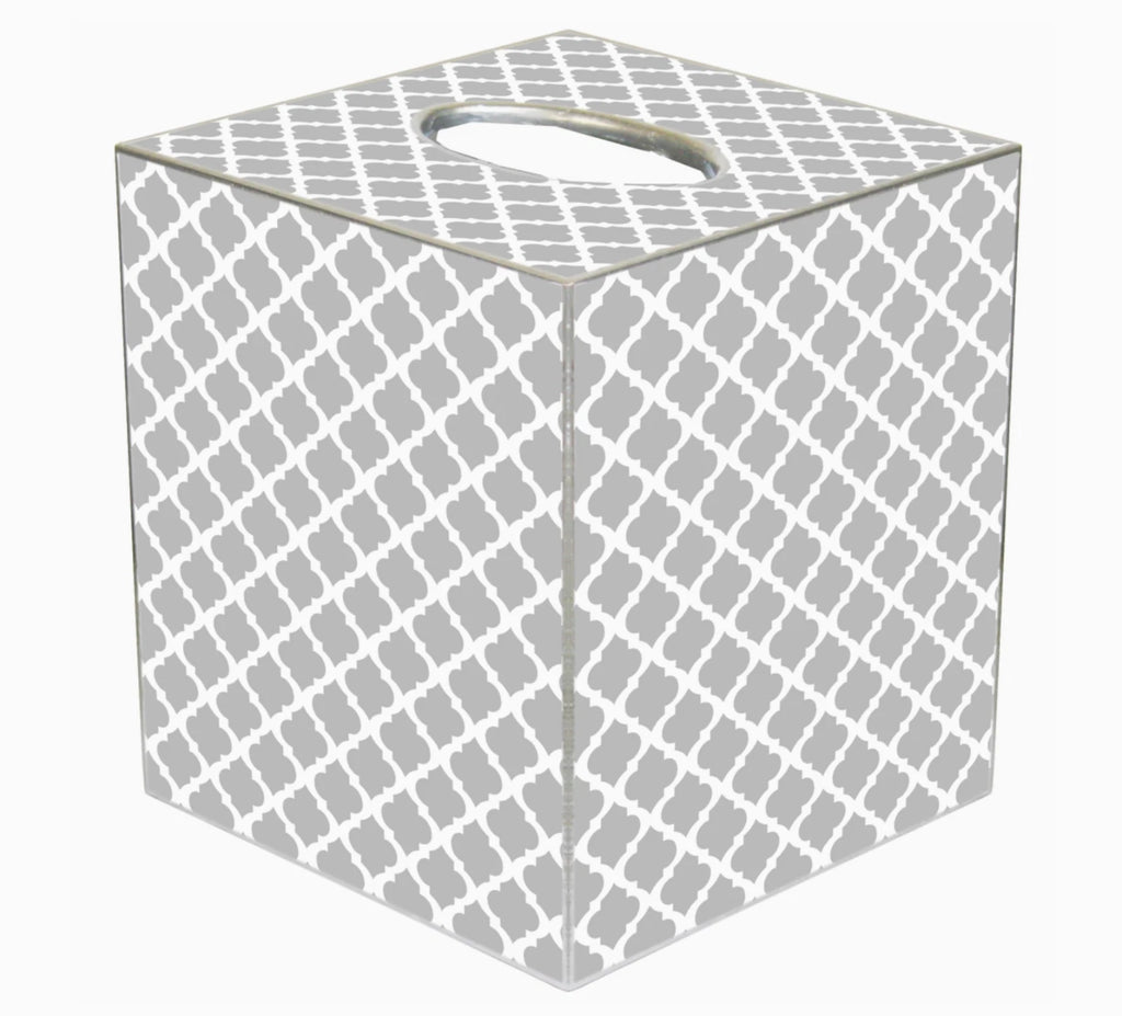 MARYE-KELLEY, CHELSEA GRAY CUBED TISSUE BOX COVER, 5" TALL, SILVER TRIM | eBay