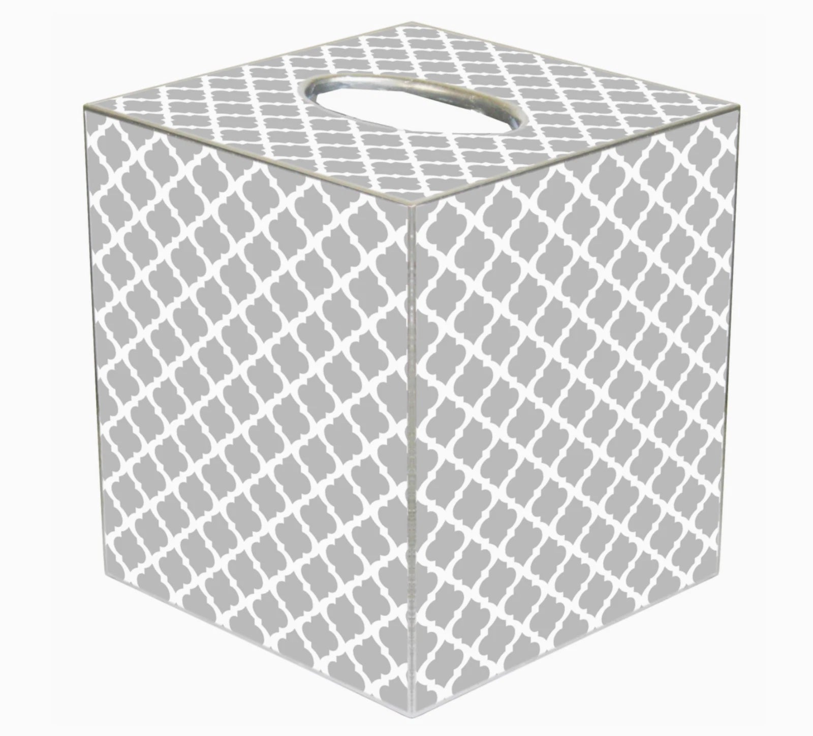 MARYE-KELLEY, CHELSEA GRAY CUBED TISSUE BOX COVER, 5" TALL, SILVER TRIM | eBay