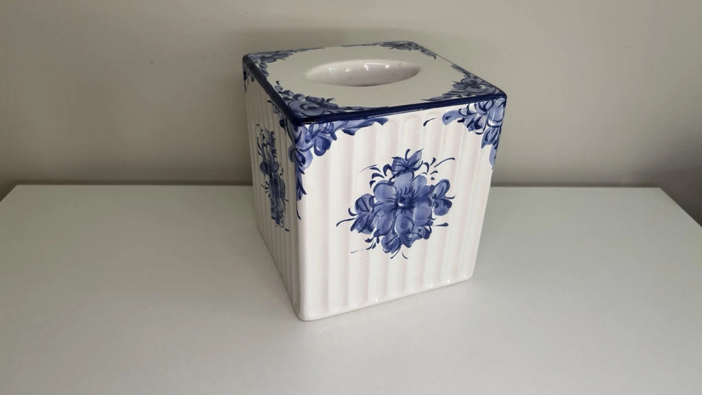 Portuguese Blue White Floral Ceramic Tissue Box Cover Painted Porcelain Bath | eBay