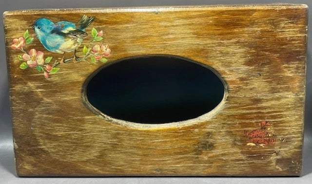 Vintage Wood Tissue Box Cover with Blue Bird and Flowers | eBay
