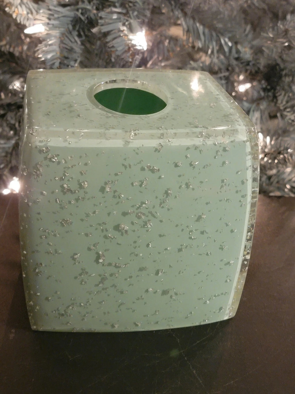 Nicole Miller Home Acrylic Over Mint Green W/Silver Flecks Tissue Box | eBay