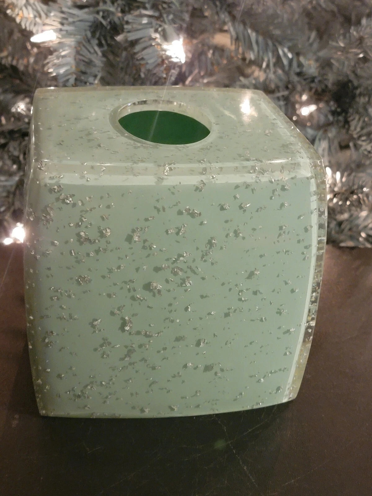 Nicole Miller Home Acrylic Over Mint Green W/Silver Flecks Tissue Box | eBay