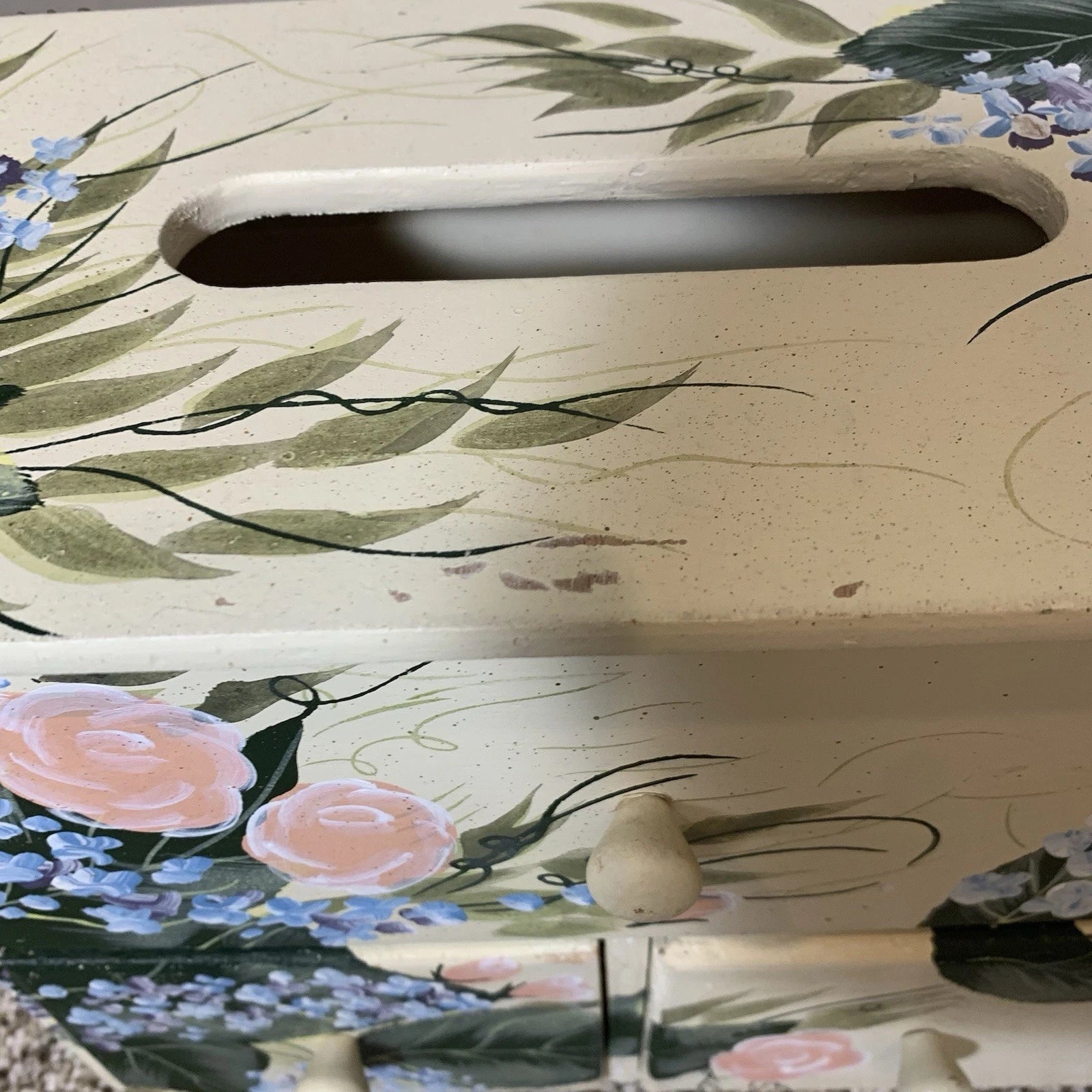 Vintage KENYIELD Painted Wood Tissue Box Cover and Organizer Cottage Shabby Chic | eBay