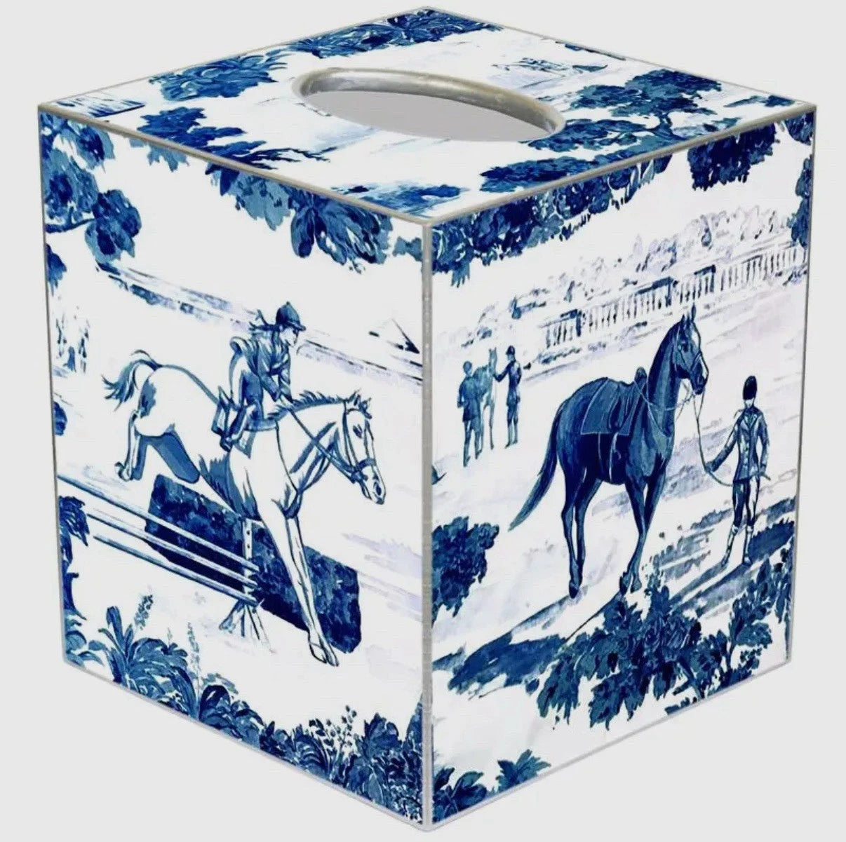 Marye-Kelley Equestrian Toile Blue Tissue Box Cover New | eBay