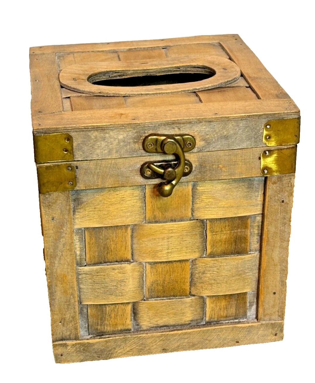 Rustic Trunk Wooden Tissue Box Crate Cover Square Facial Holder Hinged Lidded | eBay