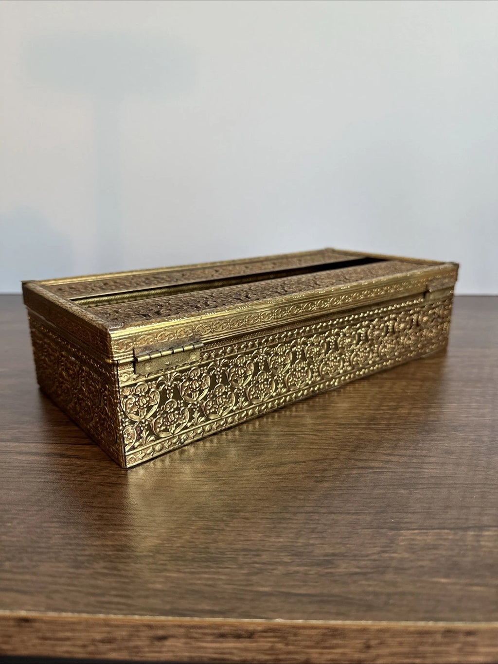 Vintage Ornate Hollywood Regency Floral Filigree Tissue Box MCM Metal Gold Retro | eBay