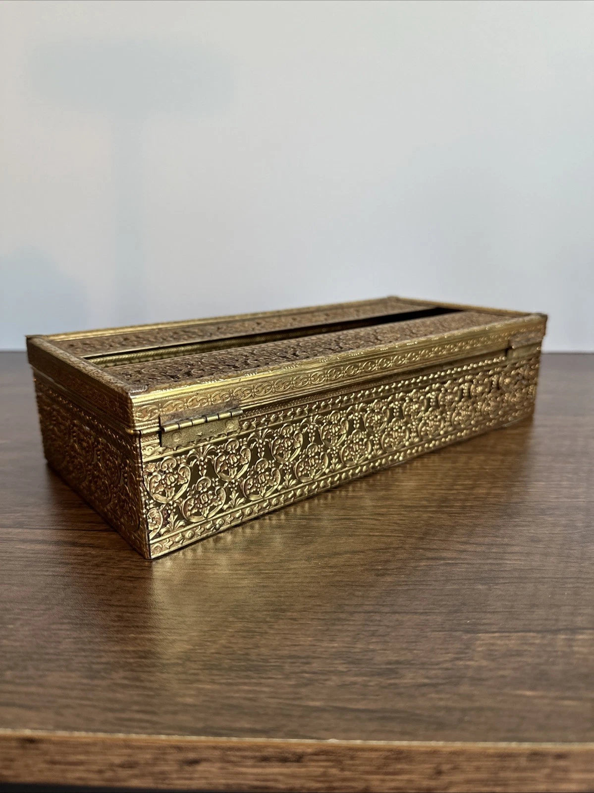Vintage Ornate Hollywood Regency Floral Filigree Tissue Box MCM Metal Gold Retro | eBay