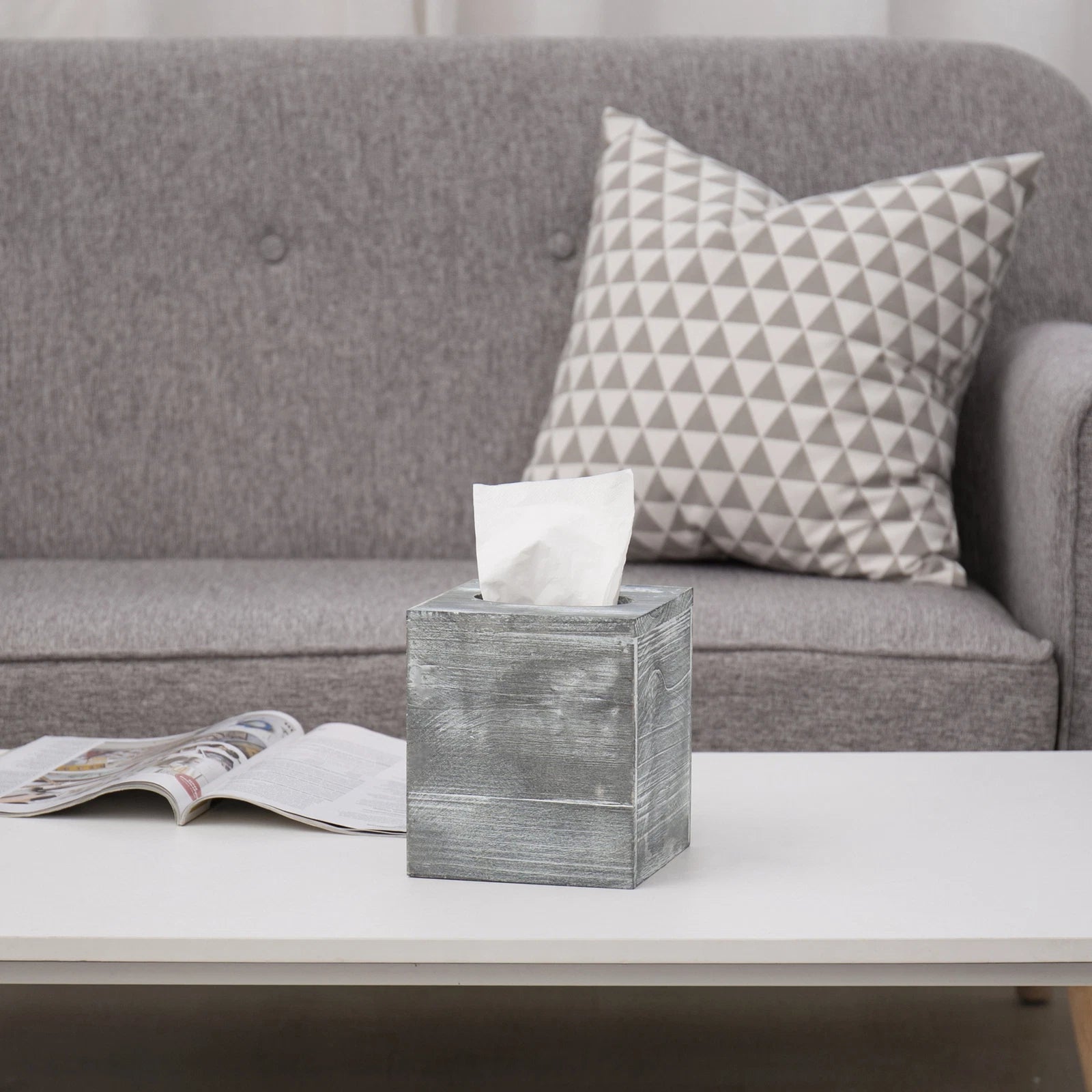 Gray Wood Square Tissue Box Cover with Slide-Out Bottom Panel, Tissue Holder | eBay