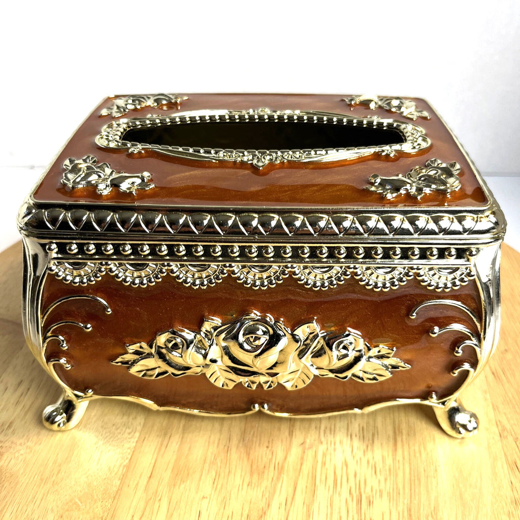 Victorian Style Tissue Box Holder Enameled Brown Silver Floral Bathroom Decor | eBay
