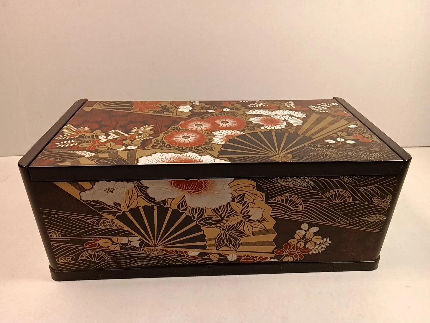 Vintage Asian Tissue Holder Box Mirrored Black Lacquered Yamanaka Floral Japan | eBay