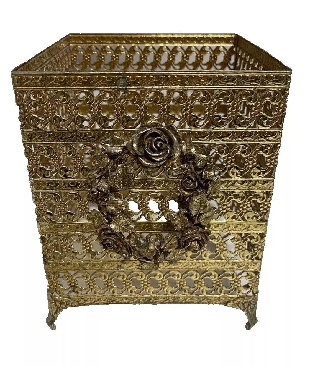 Vintage Hollywood Regency Ormolu Tissue Box Holder Gold Brass Filigree Square | eBay