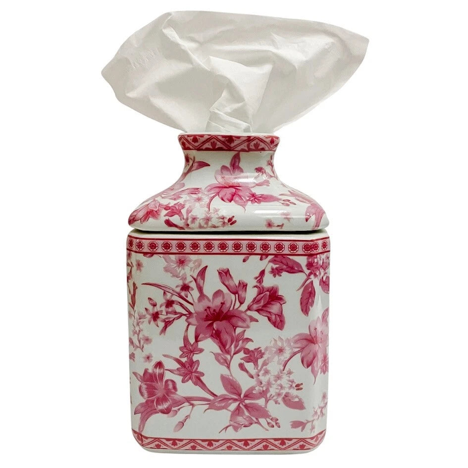 Pink Chinoiserie Ceramic Tissue Box Cover Chinoiserie Decor 8" | eBay