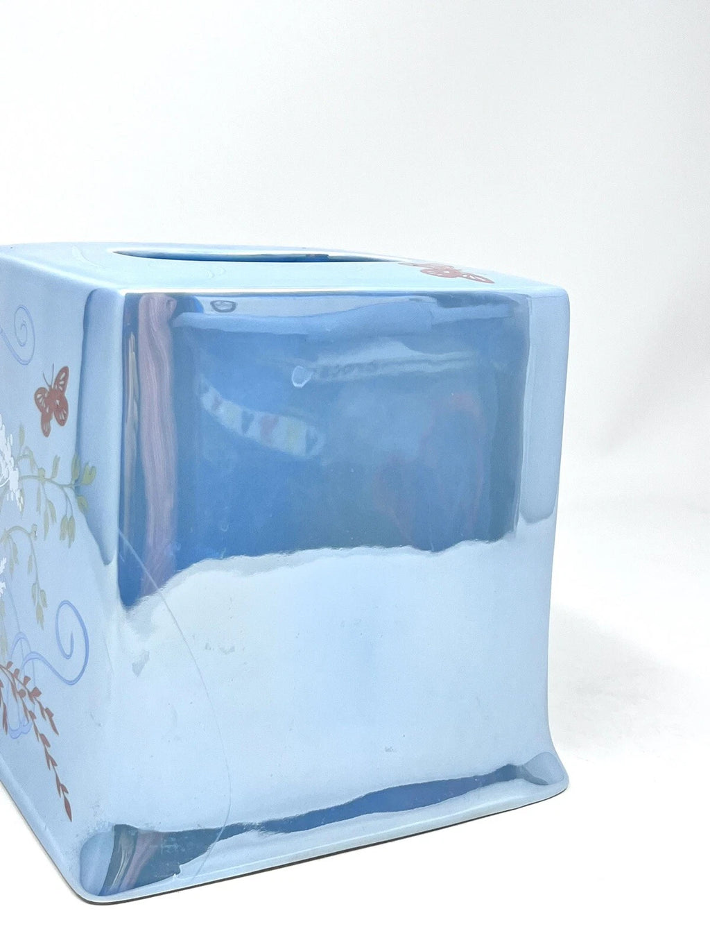 Avon Expressions Ceramic Square Tissue Box Cover Holder Blue Floral Butterfly | eBay