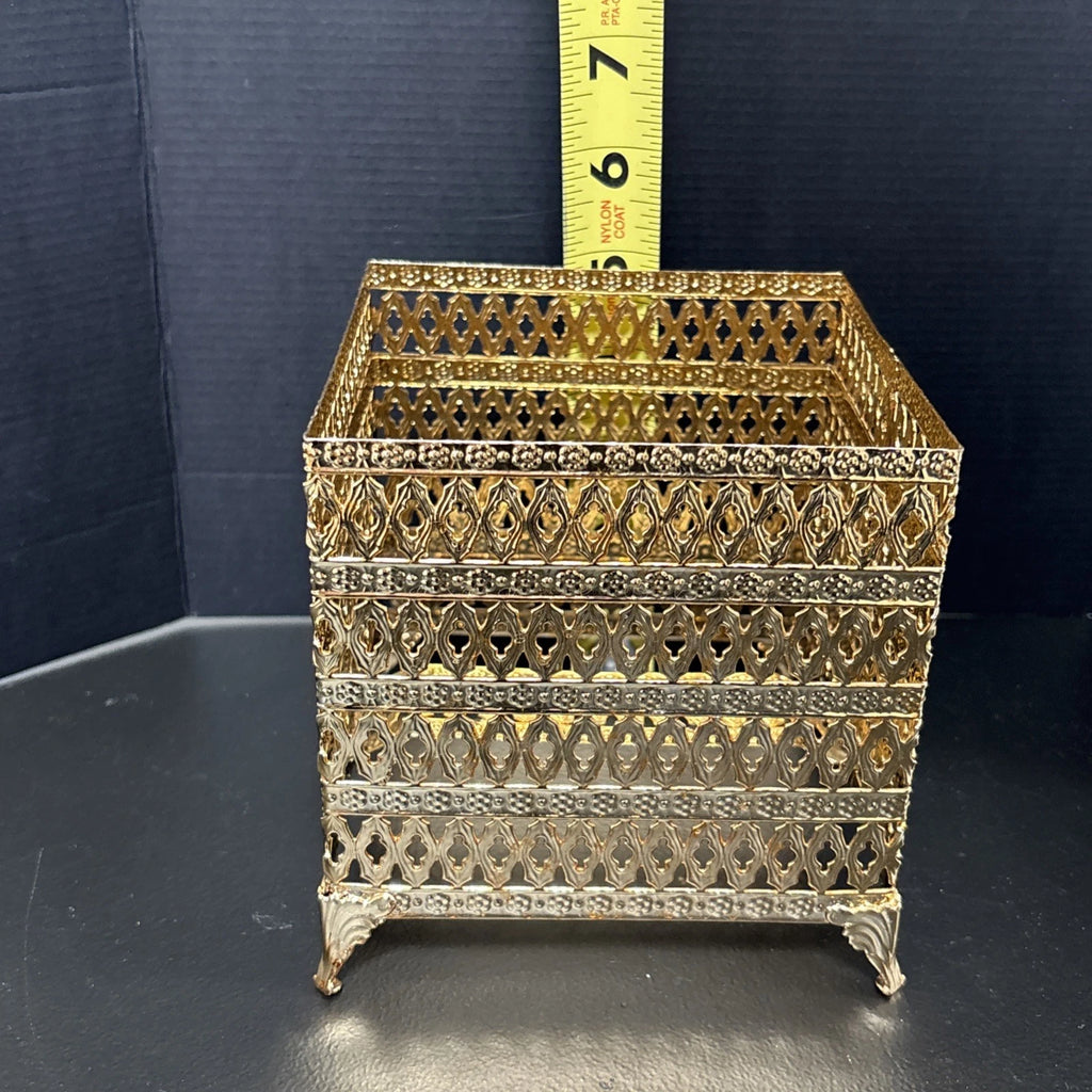Vintage Gold Brass Filigree Tissue Box Holder Square Hollywood Regency | eBay