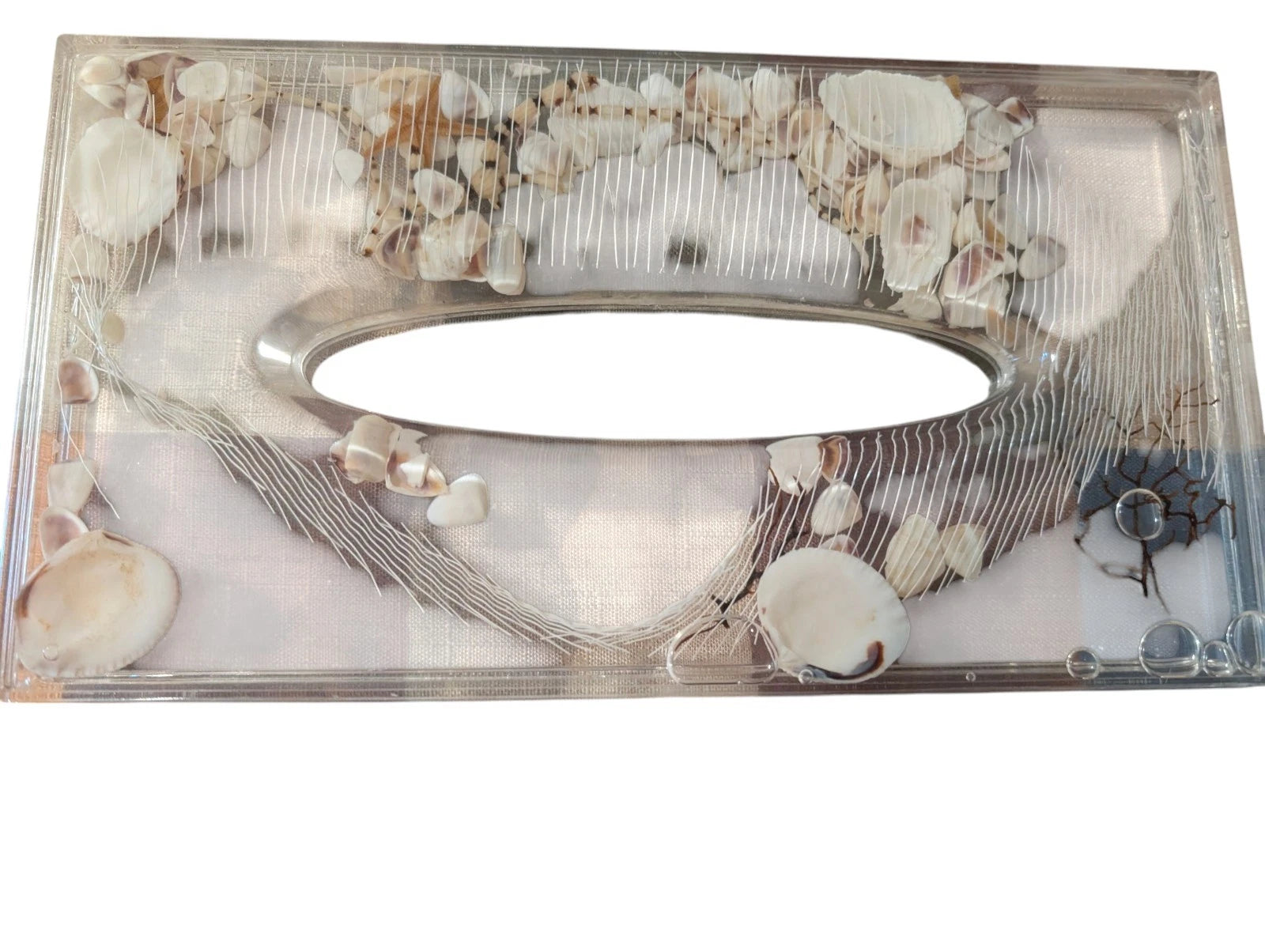 80s Lucite Acrylic Tissue Box Heavy Floating Star Fish Sea Shells Cottage Core | eBay