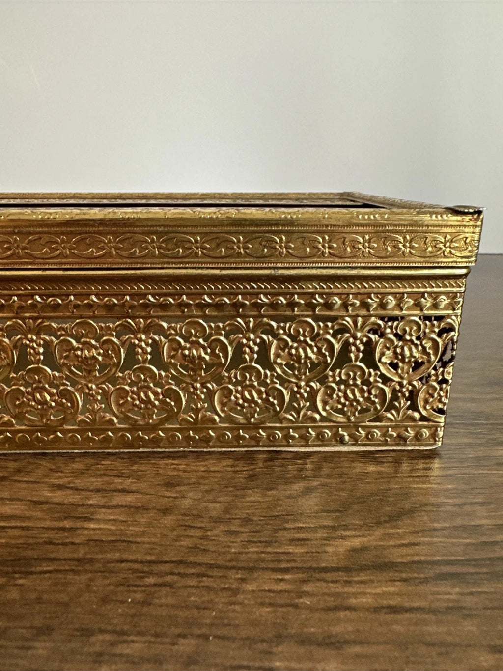 Vintage Ornate Hollywood Regency Floral Filigree Tissue Box MCM Metal Gold Retro | eBay