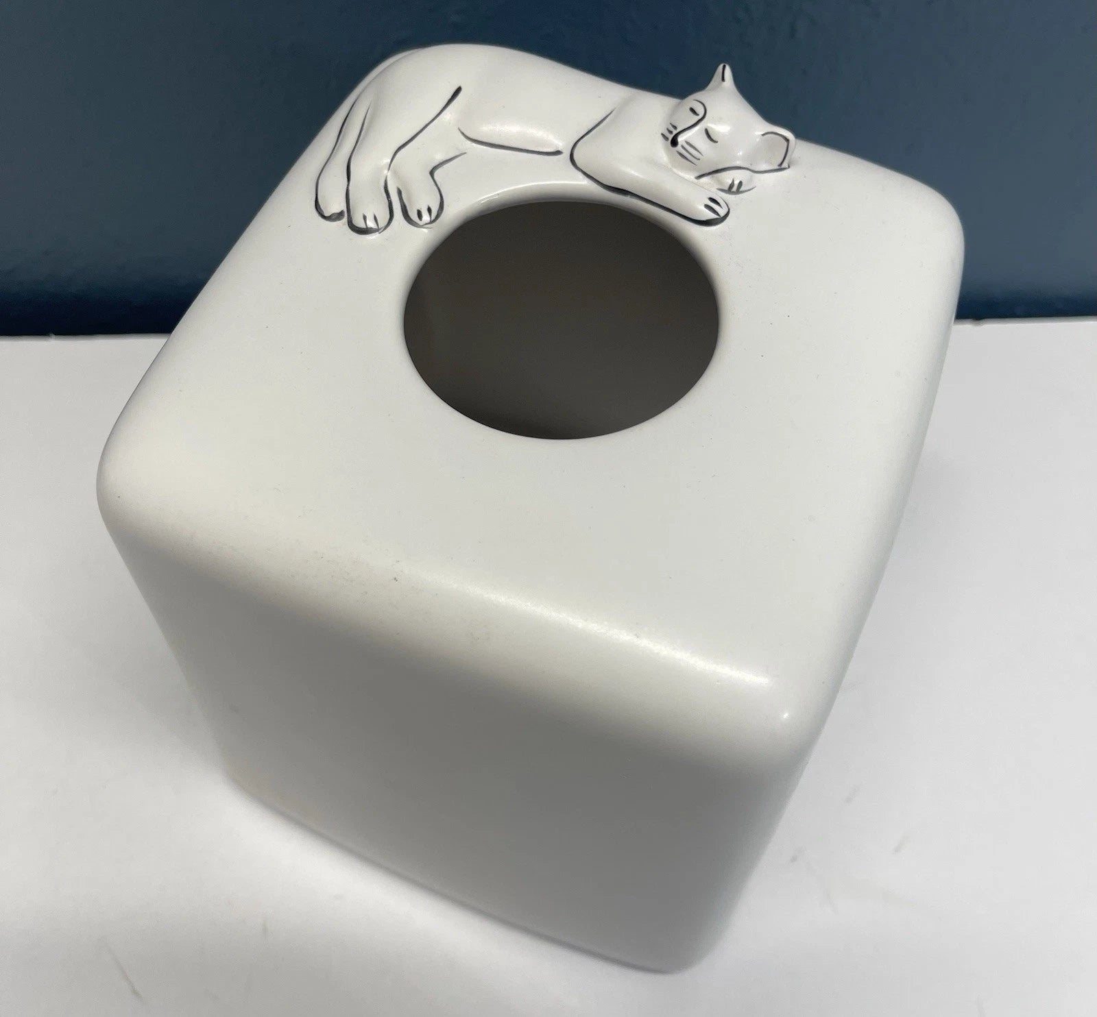 Cats Tissue Box Cover Cube White Sleeping Cat Ceramic Decor | eBay