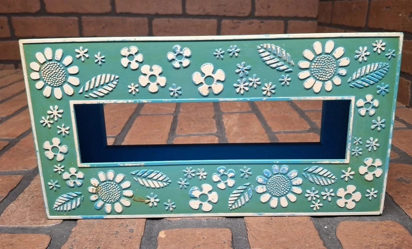 Plastic Tissue Box Holder Cover MCM Blue Flowers | eBay