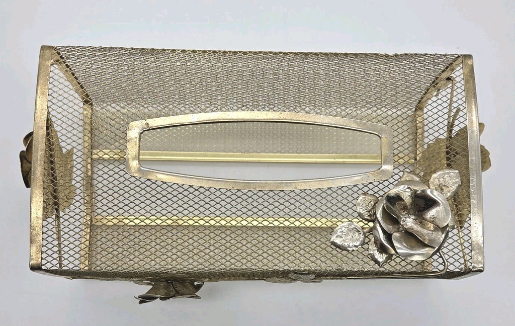 Tissue Box Cover Holder Hollywood Regency Roses Gold Tone Mesh Metal MCM VTG | eBay