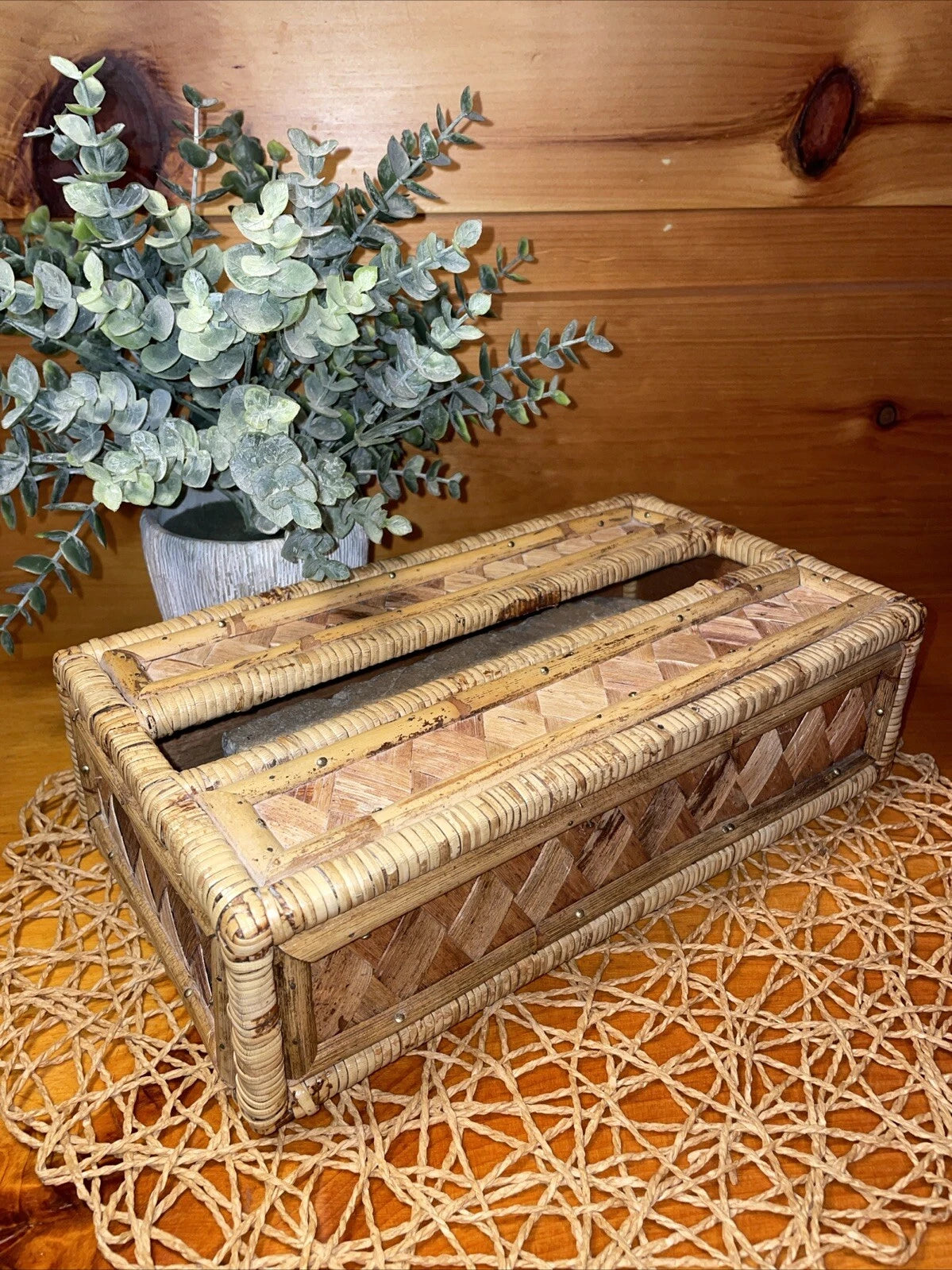 Vintage Tissue Box Cover Holder Bamboo Rattan Wicker Coastal Boho Rectangular | eBay