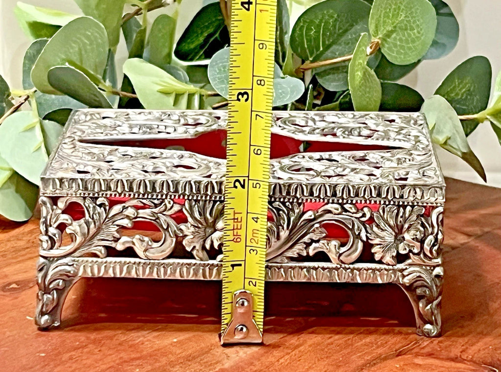 VTG Small Footed Pocket Tissue Holder Box Ornate Silver Tone Hollywood Regency | eBay